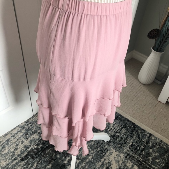 Blush Pink Drop-Waist Tiered Silk Skirt - Picture 3 of 5